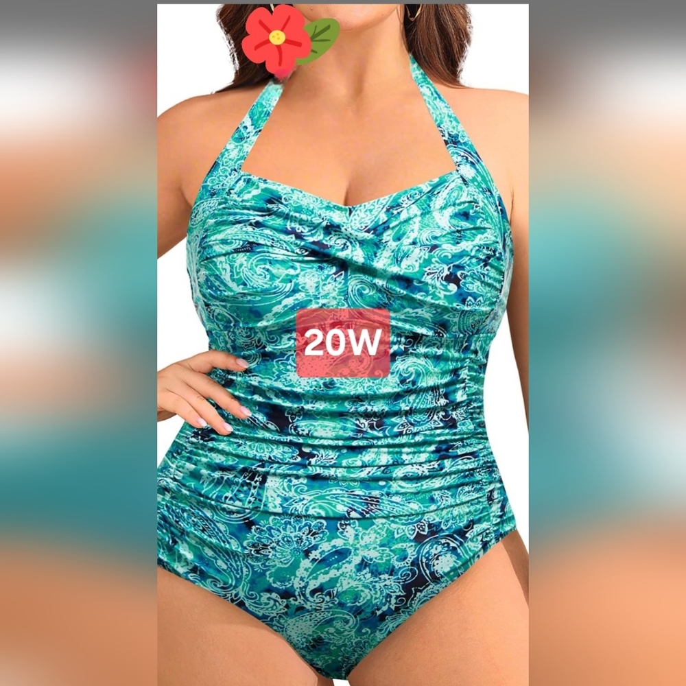 Elegant Blue Paisley One Piece Swimsuit New 20W